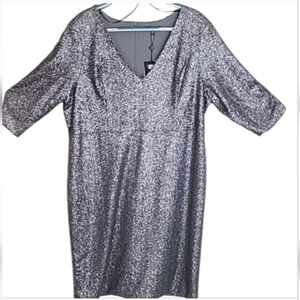 Rebel Wilson x Angels Silver Metallic Sequin Embellished A-Line Cocktail Dress